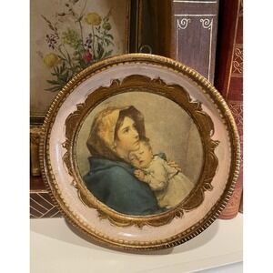 Vtg Italian Florentine Madonna of the Streets Gold Gilt Wood 4.5" Wall Plaque